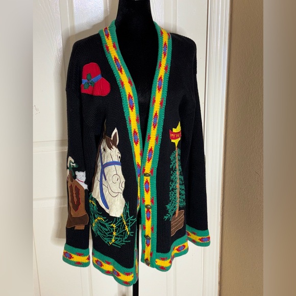 Sharon Young A Yull Yall Vintage holiday/western cardigan Rare find Medium - Picture 8 of 12